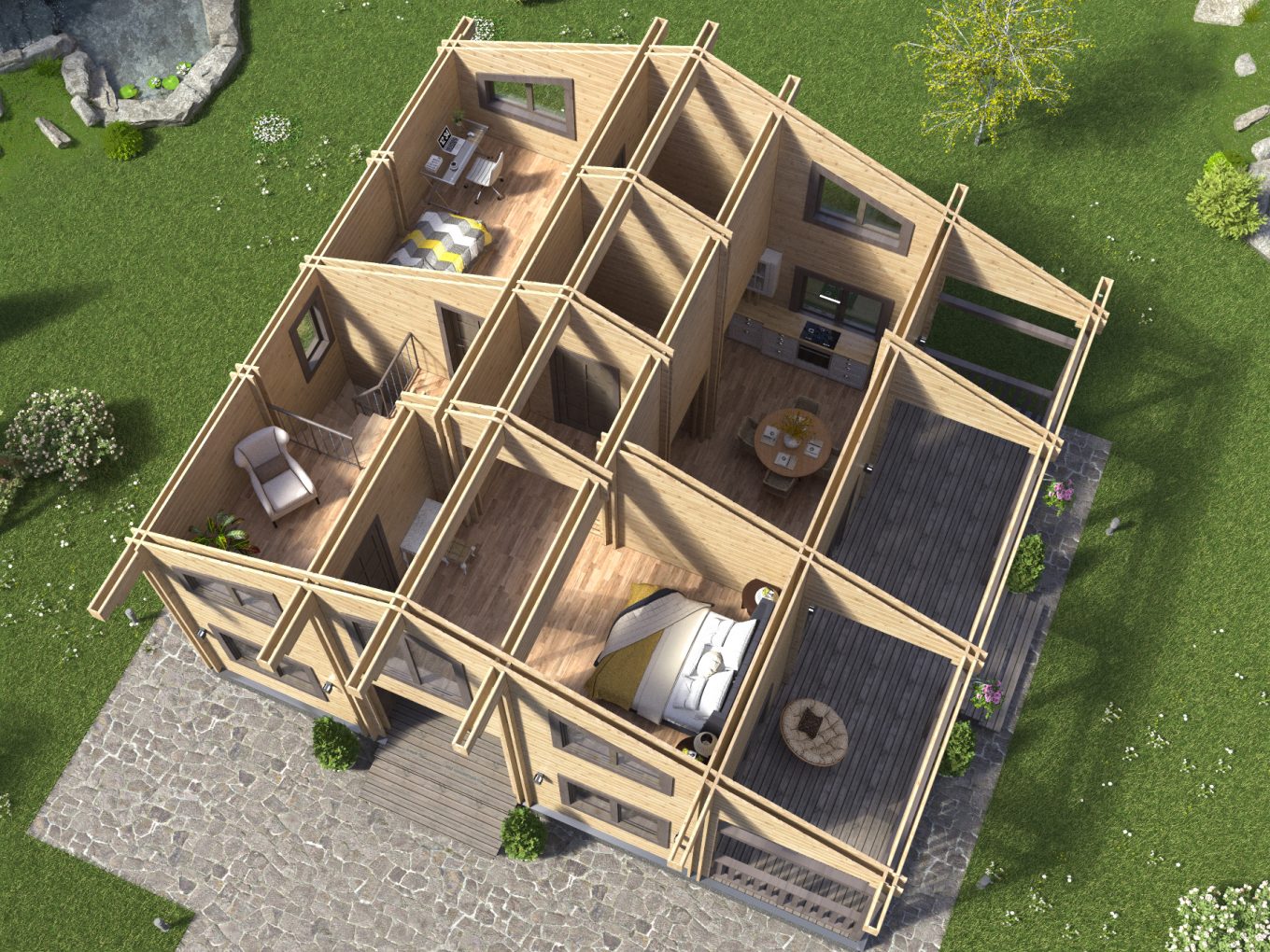 3д визуализация дома из двойного бруса